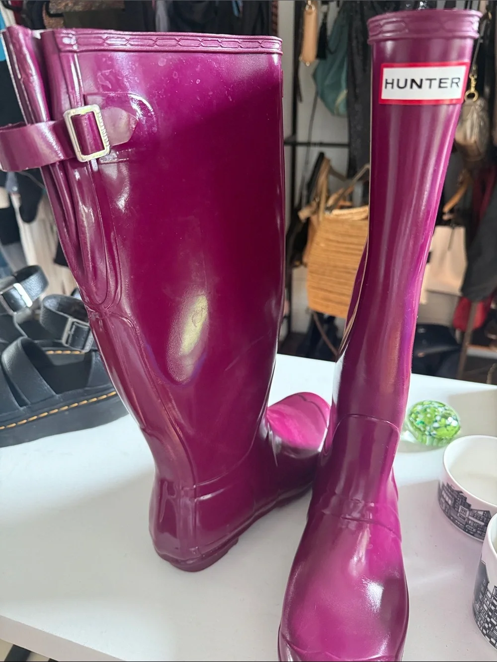 Hunter Tall Glossy Berry Rain Boots